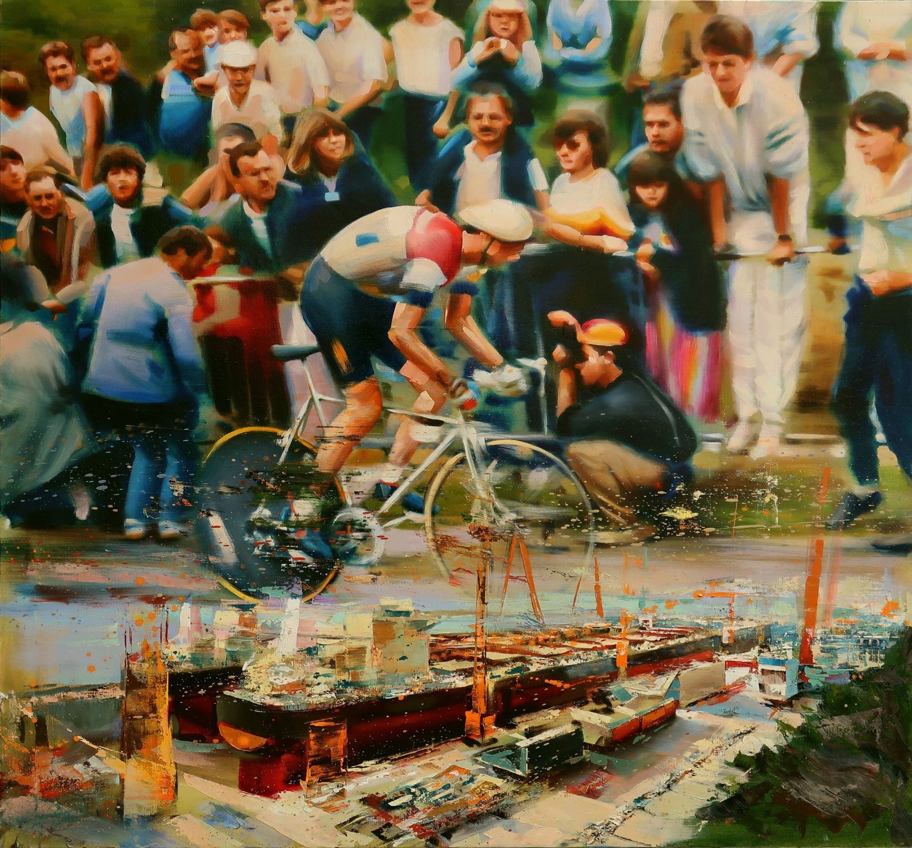 Juraj Ďuriš: Sprint, 2023, olej na plátne, 140 × 140 cm