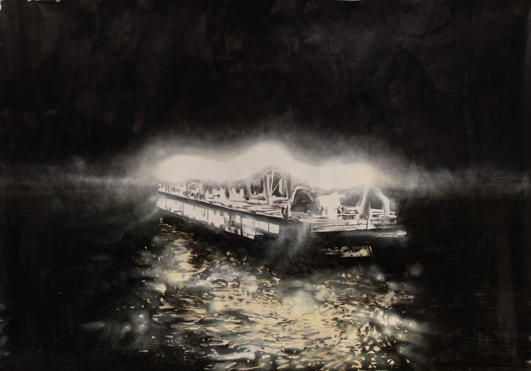 Ľubomíra Ch. Sekerášová: Shine Boat 1, 2017, mixed media on paper, 200 × 140 cm